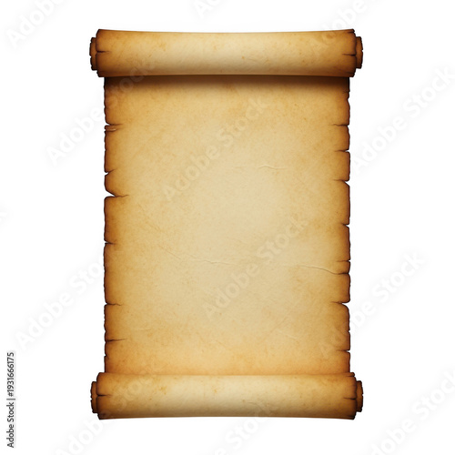 Vintage parchment scroll with aged texture isolated on transparent background
