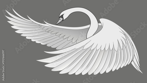 Graceful White Swan with Spread Wings.