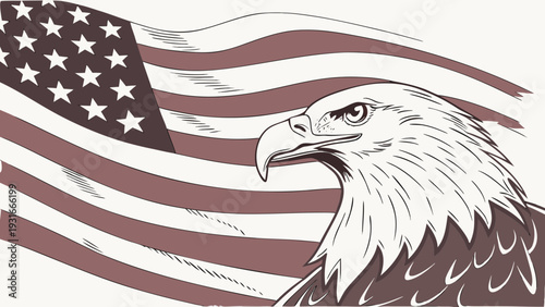 Bald Eagle and American Flag Symbolizing Freedom and Patriotism.