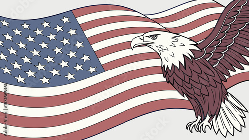 Majestic Bald Eagle and Waving American Flag Symbolizing Freedom and Patriotism.
