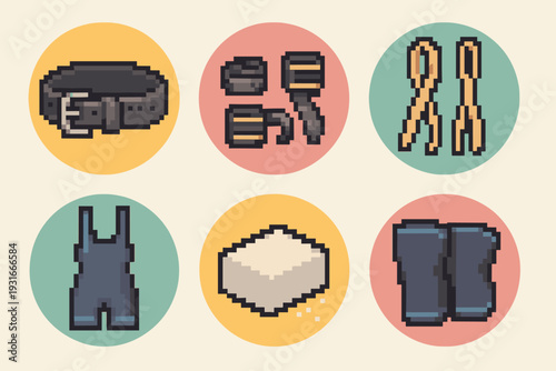 Pixel Art Powerlifting Gear & Accessories Icons Set Lifting Belt Wrist Wraps Knee Sleeves Chalk Block Singlet Deadlift Socks
