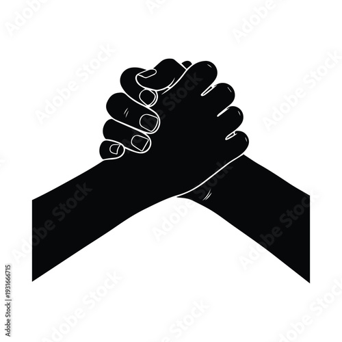 Two hands clasped together in solidarity and support
