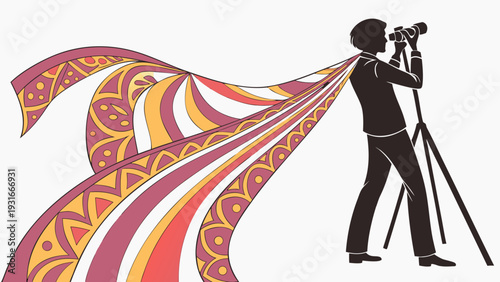 Photographer capturing a vibrant flowing artistic scene.