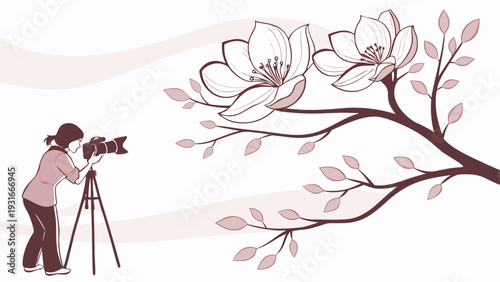 Photographer capturing delicate magnolia blossoms on a spring day.