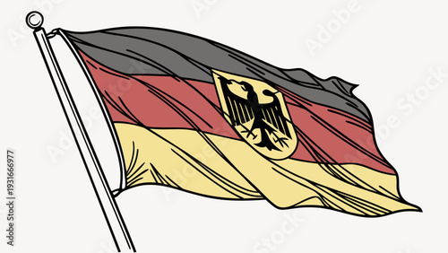 German Flag with Eagle Emblem Waving Proudly on a Pole 1.