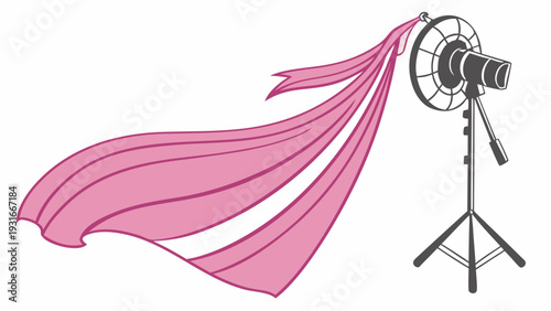 Professional Studio Strobe Light with Flowing Pink Fabric.