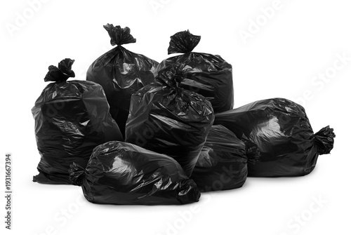 Collection of Full Plastic Trash Bags for Waste Disposal on Transparent Background Png