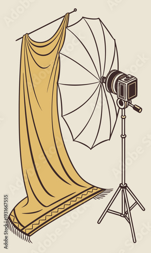 Professional Photo Studio Setup with Softbox and Fabric Backdrop.