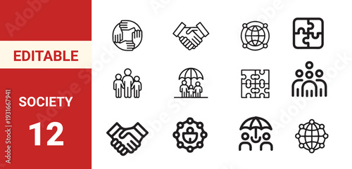 Society icon set. Editable line icons. Vector illustration.