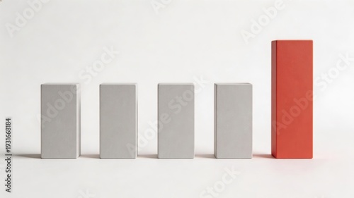 Five vertical bars with the last bar taller and red on a light background black sheep concept