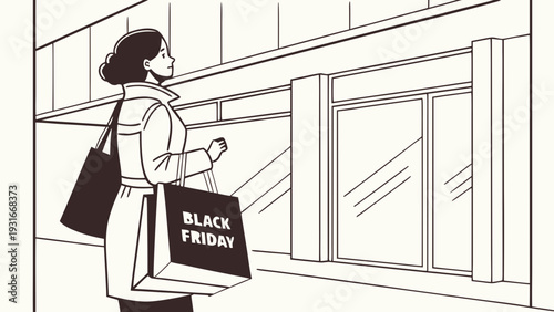 Woman shopping on Black Friday with bags in hand.