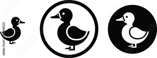 Duck bird icon vector set with cute waterfowl silhouettes isolated animal logo illustration
