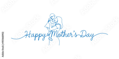 Single unbroken line forming the words “Happy Mother’s Day,” clean white backdrop.