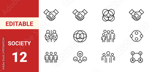 Society icon set. Editable line icons. Vector illustration.