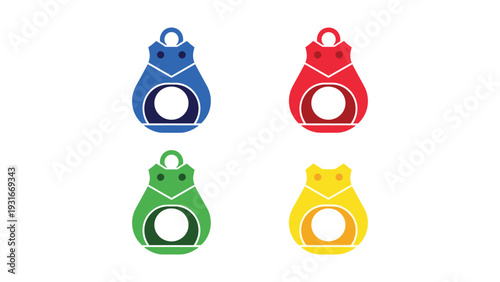 Colorful plastic carabiners displayed in four distinct vibrant hues