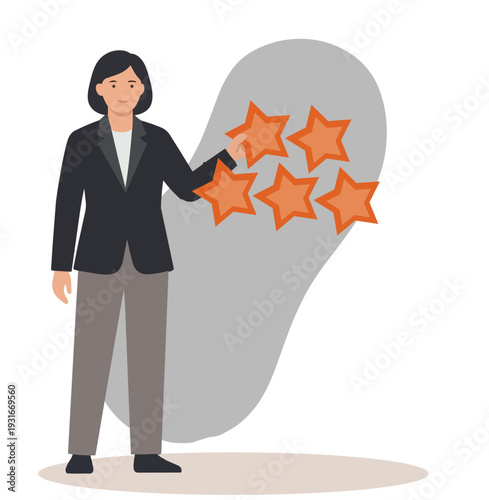 Girl giving five stars vector illustration. Isolated background. stock illustration
