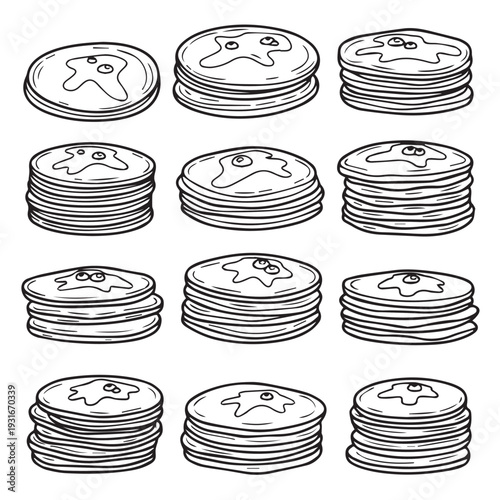 Pancake Stack IllustrationVarious Sizes & Syrup DripsDoodle Style
