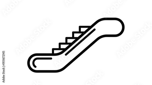 Clean and simple black line icon of an upward moving escalator indicates transportation and accessibility in a public building or shopping mall.