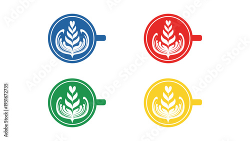 Four distinct circular logos featuring wheat sheaves and directional arrows.