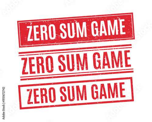 Collection of red zero sum game rubber stamps for competitive economic and game theory concepts