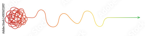 Continuous line art representing confusion to clarity with arrow to bullseye. From chaos to clarity one line continuous drawing