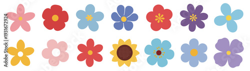 Collection of spring and summer colorful flower elements vector. Set floral of wildflower, leaf branch, foliage on white background. Hand drawn blossom illustration for decor, easter, thanksgiving, cl