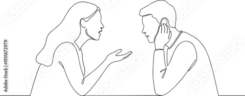 Continuous Line Drawing of a Young Couple Engaged in a Serious Conversation or Conflict Resolution Representing Relationship Problems Communication Barriers and Emotional Support