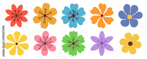 Collection of spring and summer colorful flower elements vector. Set floral of wildflower, leaf branch, foliage on white background. Hand drawn blossom illustration for decor, easter, thanksgiving, cl