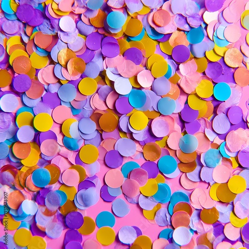Colorful Confetti Sequins on Pink Background for Celebratory Events