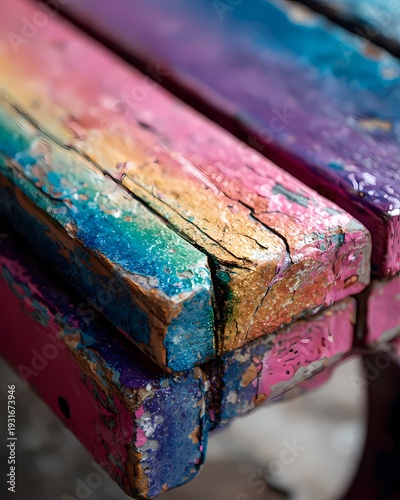 Colorful Abstract Close-Up of Wooden Planks with Paint Texture