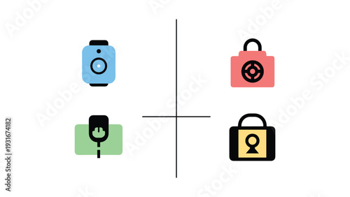 Comparison of smartwatch and luggage lock icons with different security features