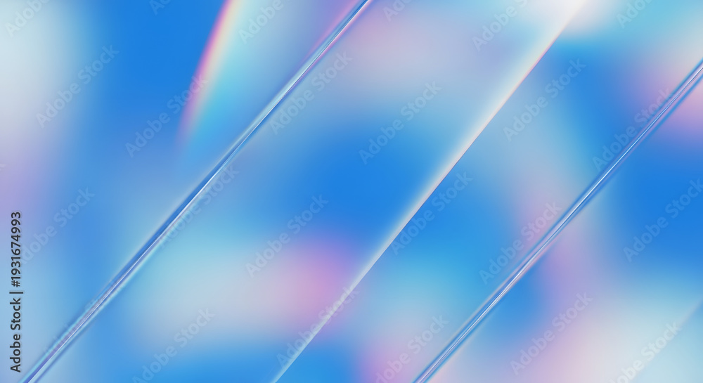 Fototapeta premium Abstract blue background with diagonal holographic lines and bokeh effect.