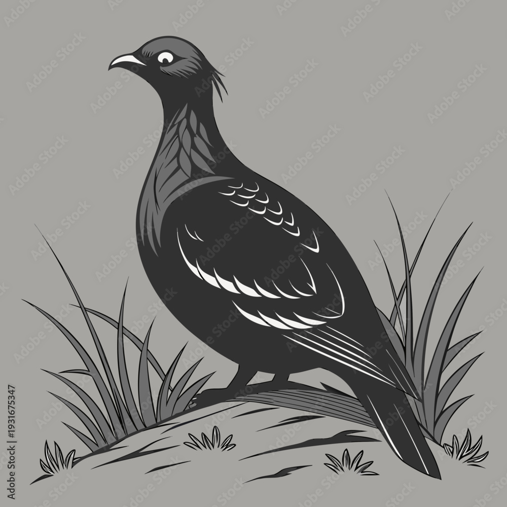 Fototapeta premium Elegant Black Grouse Bird Standing in Grassy Landscape.