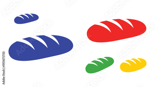 Colorful cartoon breads with different shapes and hues displayed in a playful arrangement