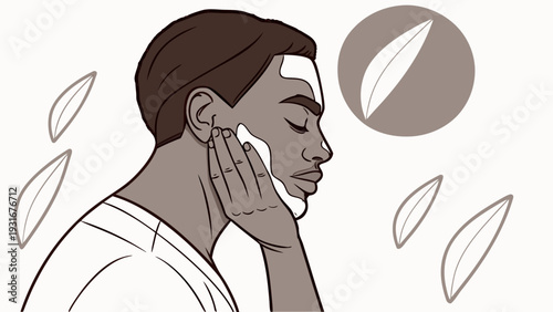 Man with hand on face leaves falling thoughtful expression.