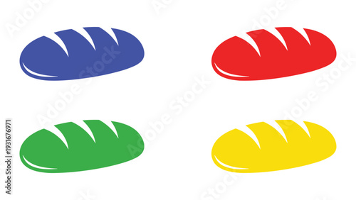 Four colorful stylized bread loaves arranged in a grid pattern