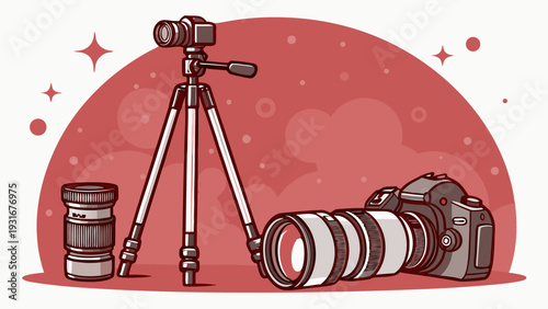 Professional photography equipment including camera tripod and lenses for capturing stunning images.