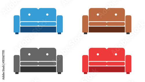Four stylish sofas in different colors arranged in a grid layout