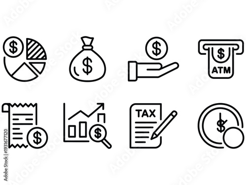 Finance and business line icons set isolated on white background