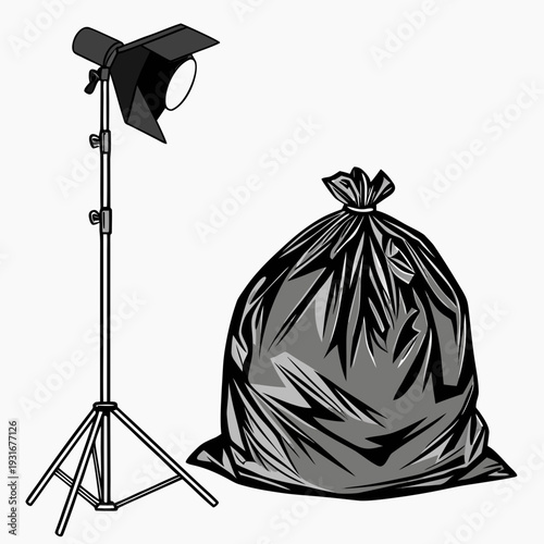 Spotlight on a full trash bag symbolizing waste and environmental concerns.