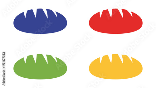 Four stylized wavy-edged oval shapes in different vibrant colors arranged in a grid