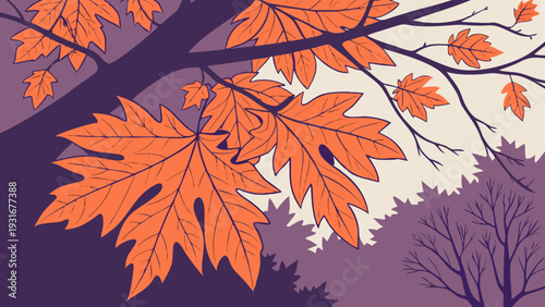 Vibrant Autumn Leaves on Tree Branches.