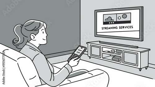 Woman enjoying streaming services on her television at home.