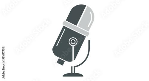 Professional podcasting microphone icon for audio recording and broadcast. Stylized design representing sound, communication, and digital media production