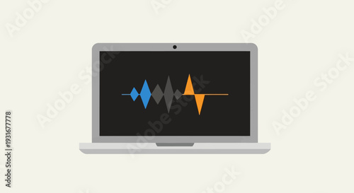 Digital sound analysis software interface displayed on a laptop screen, illustrating audio waveform technology for creative production and editing