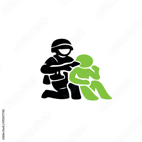 Emergency Assistance Concept – Military Protecting Civilian Icon