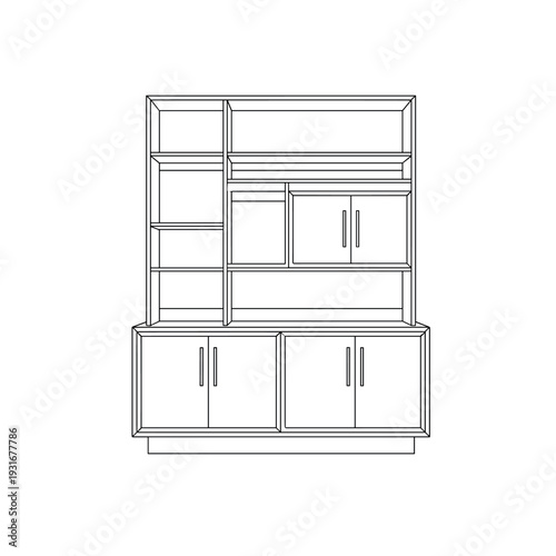 Modern kitchen cabinet, shelving unit, cupboard design, furniture blueprint