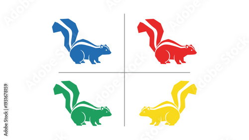 Four colorful cartoon chipmunks in different positions and colors