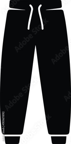 Minimalist black cuffed jogger sweatpants with elastic waistband silhouette vector icon