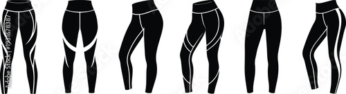 Set of Minimalist black high waisted leggings silhouette vector icon